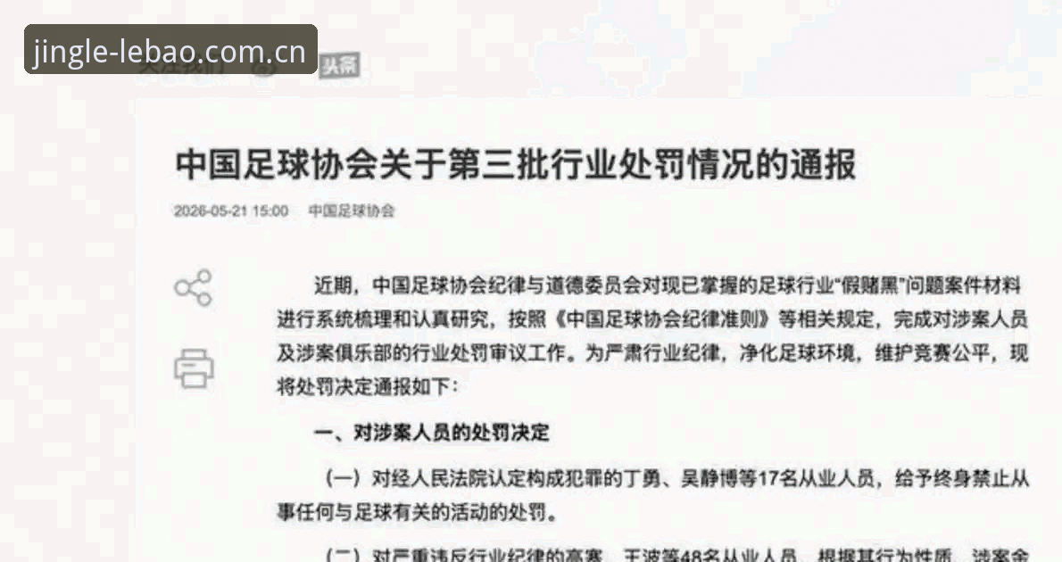 乐宝体育体验 中国足协第三批禁足名单详解,17人终身禁赛48人遭处罚